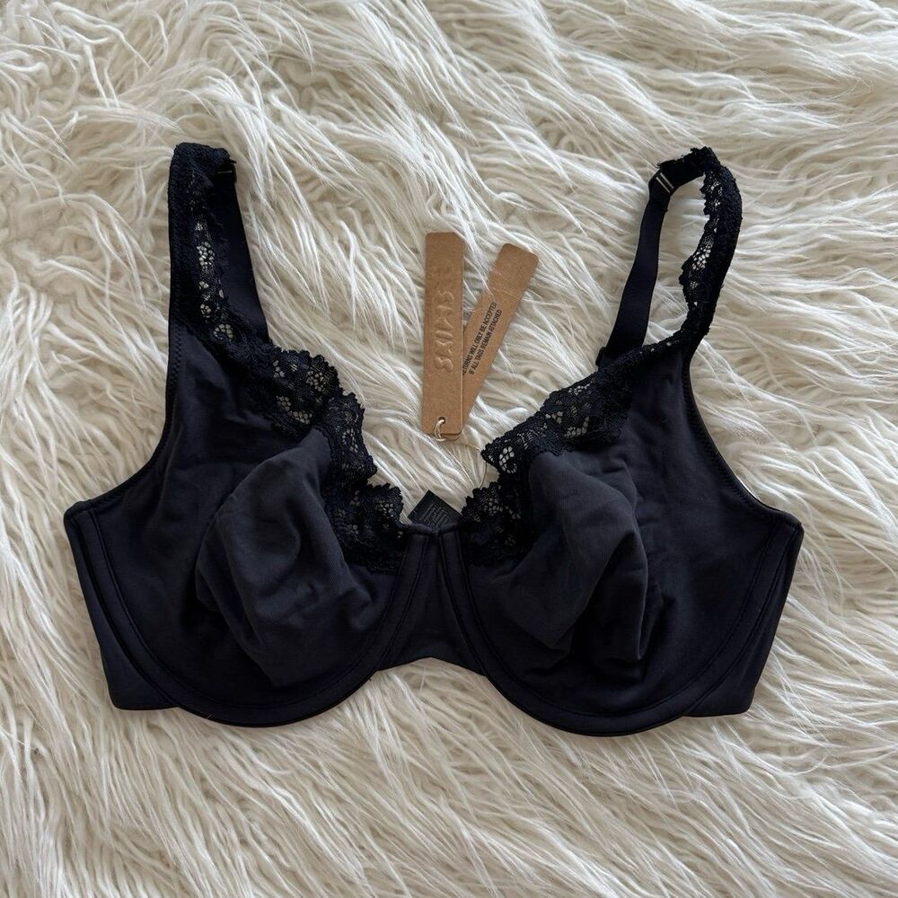 Skims Fits Everybody Lace Unlined Full Coverage Bra Onyx Size 34D